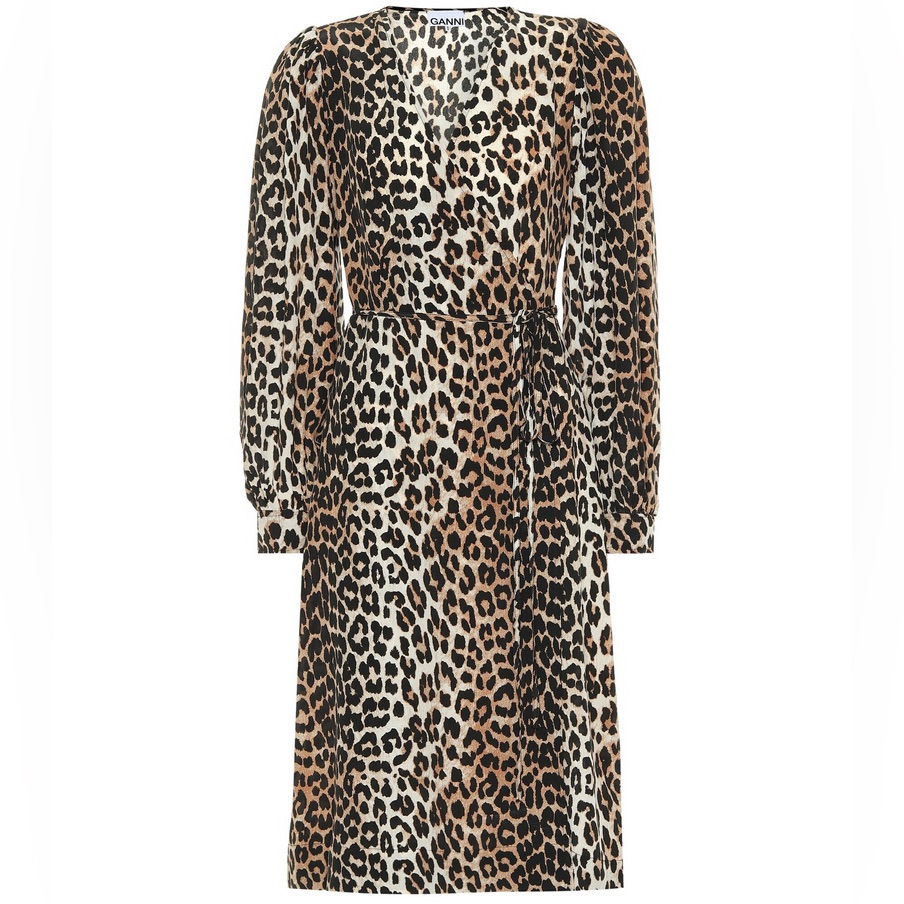 Ganni Leopard Print Wrap Dress